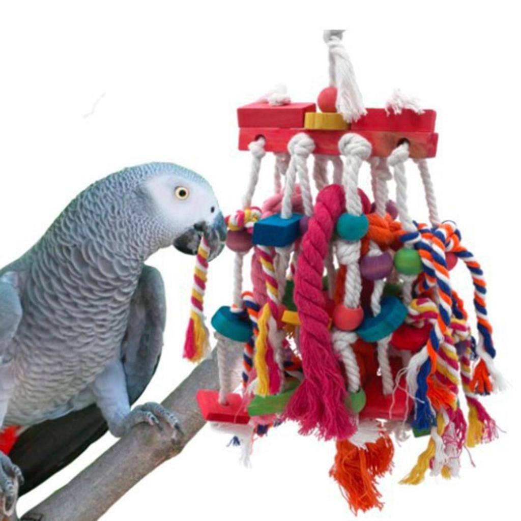 Hanging Bird Chew Toy Multicolor Wooden Block Finch Parakeet Conures Swing