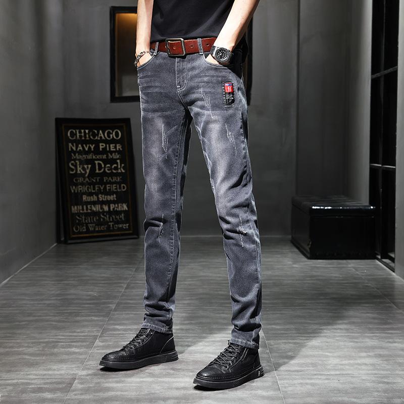 Men Slim Fit Denim Pants Male Fashion Casual Business Straight Leg Trousers Stretch Solid Pants