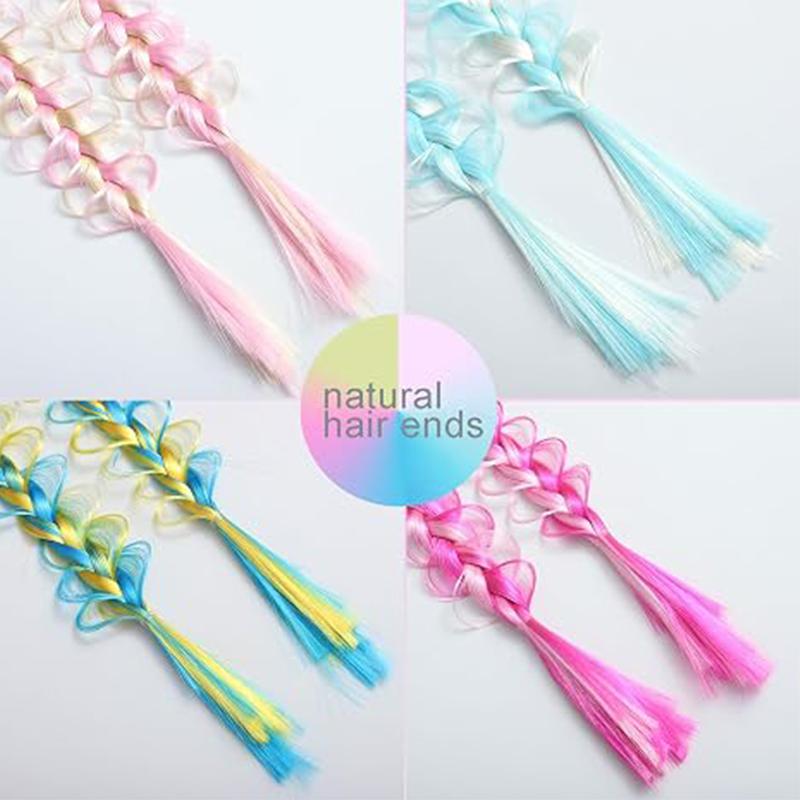 6pcs Braided Ponytail Extension Elastic Band Colorful Synthetic Hair Accessories for Daily Crazy Days Party Halloween Christmas Costume Hair Pieces