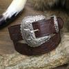 Western Denim Belt Alloy Large Plate Buckle Vintage Engraved Men'S Punk Hip Hop Leather Belt