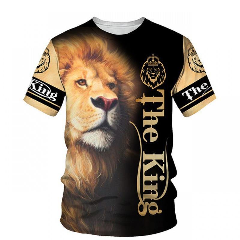Summer Round Neck 3D Lion Print Top Fashionable Casual Short Sleeved Men's T-shirts
