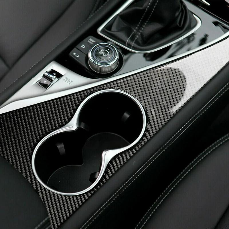 Carbon Fiber Style Cup Holder Panel Trim Sticker for Infiniti Q50 2014-2019 Interior