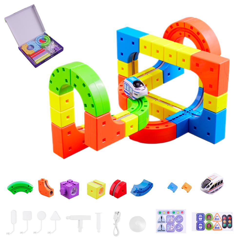 Electric Magnetic Track Set with Anti-Gravity Vehicles DIY Assembly Magic Track Train Building Block Creative STEM Building Toy