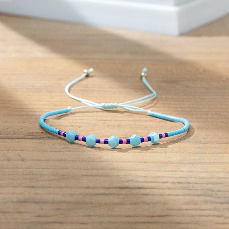 Bohemian colored rice bead bracelet women's ins wind niche faceted stone adjustable hand rope jewelry tide