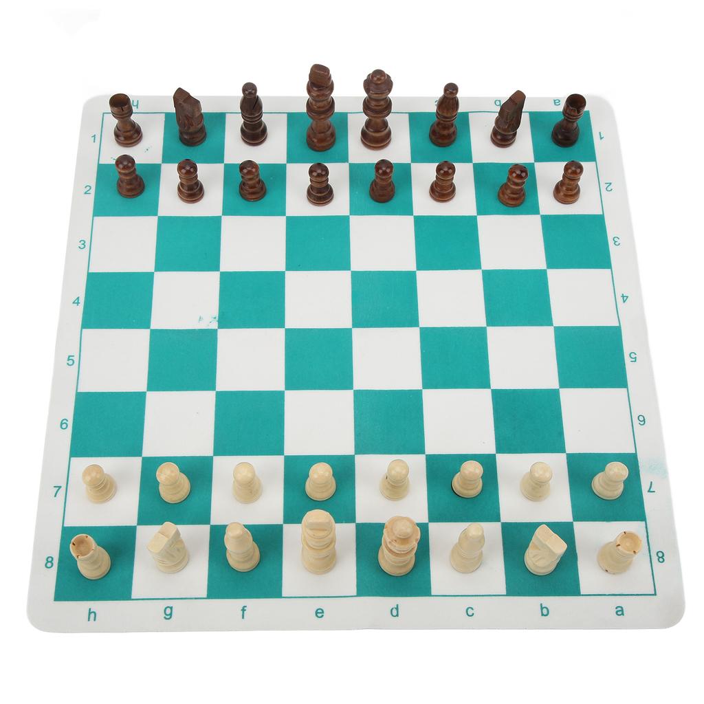 Chess Set Imitation Wood Plastics Glossy Lightweight Chess Pieces with PU Chessboard for Beginners