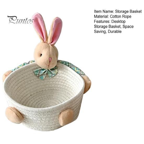 Gentle Color Storage Basket Desktop Basket, Cartoon Plush Bear And Rabbit Rope Decorative Plaid Bow Organizer Shape, Woven for Small Items Jewelry