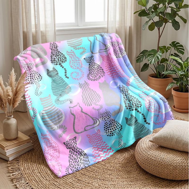 Colorful Cats Pattern blanket Personalized Name Flannel Blanket Soft Cozy Plush Throw for Sofa Bed Lightweight Home Decor