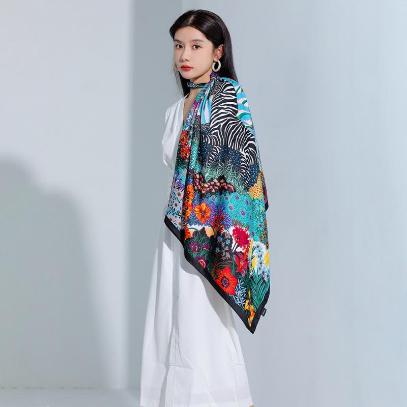 90*90cm Square Silk Feeling Scarf Office Bandanna Muffler Waiter Flight Attendants Handkerchief  Female Shawl Wrap Headband