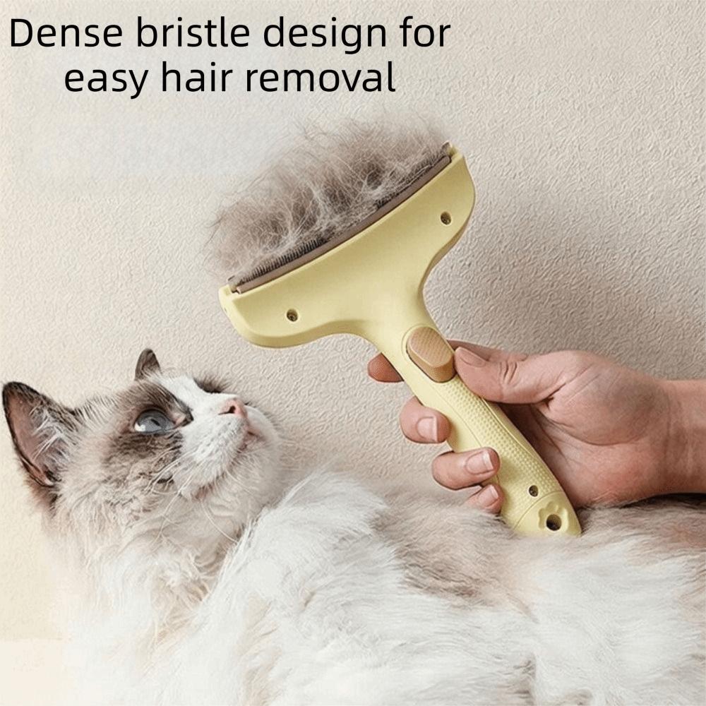 V-tooth Design Pet Hair Removal Comb Curved Design One-Click Self Cleaning Cat Deshedding Brush Comfortable Grip Non-slip