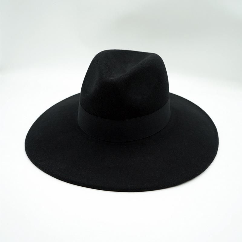 Sombrero de Copa Jazz de Lana Negra de Ala Ancha para Hombres y Mujeres, Versátil en Otoño e Invierno, Fieltro Retro Británico, Calle Europea y Americana