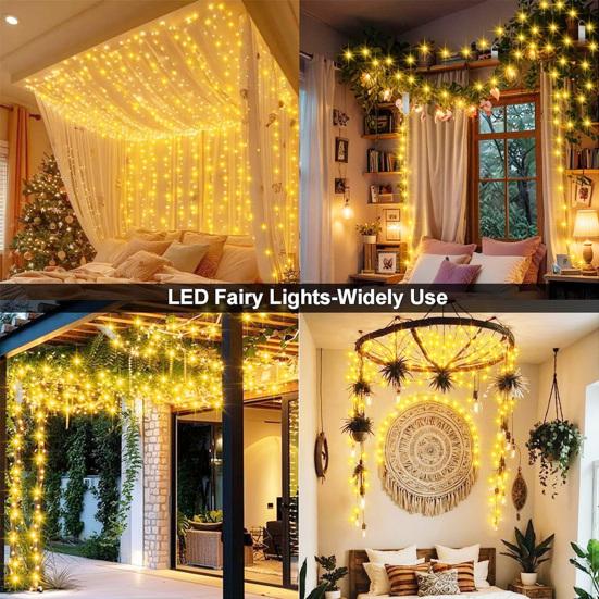 Rechargeable Fairy Lights 10/20m 200 LED String Lights with Remote Control Timer 8 Modes Warm White USB Fairy Lights for Wedding Christmas Party Decor