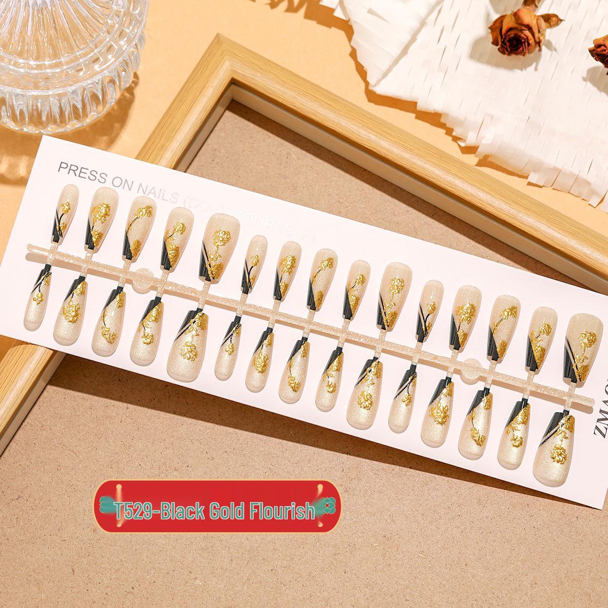 

Black Gold Floral Cat Eye Luxury Nail Art Set - 30 Pieces Full XS/S/M