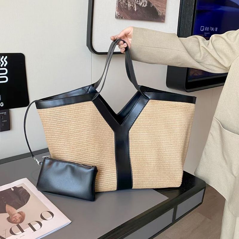 

2025 Новая рафия Y сумка-тоут Новая сумка для поездок на работу Большая сумка Соломенная сумка большой вместимости На плечо Подмышку Пляжная сумка Black