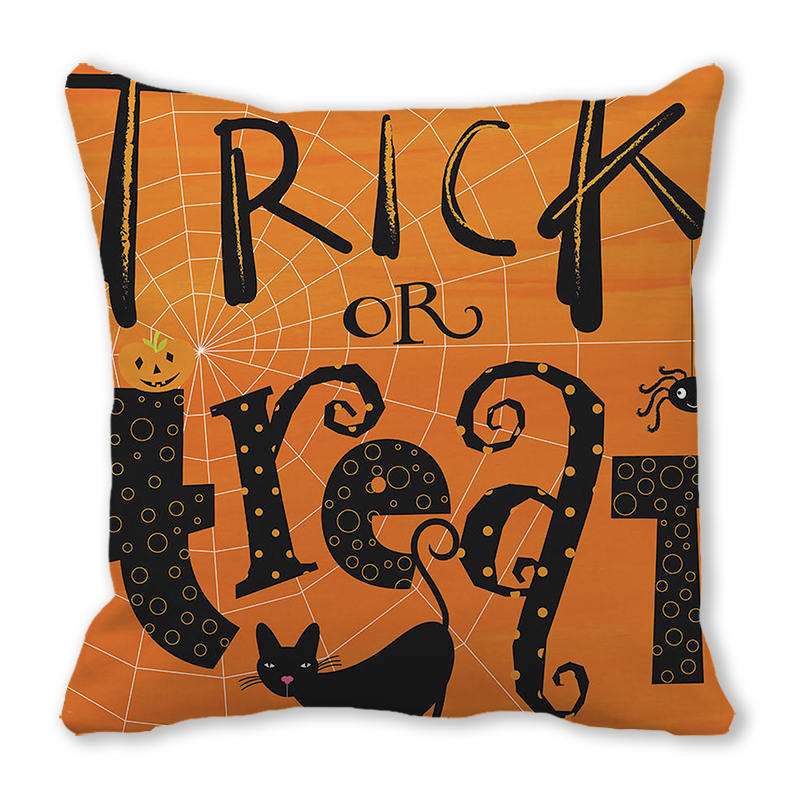 Creative Halloween Happy Letters Digital Printing Short Plush Pillow Covers for Car Sofa Office Cushion Cover Home Goods