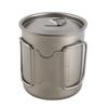 Titanium Camping Cup and Folding Spork Set Lightweight Water Cup Mug with Lid and Foldable Handles for Outdoor Camping