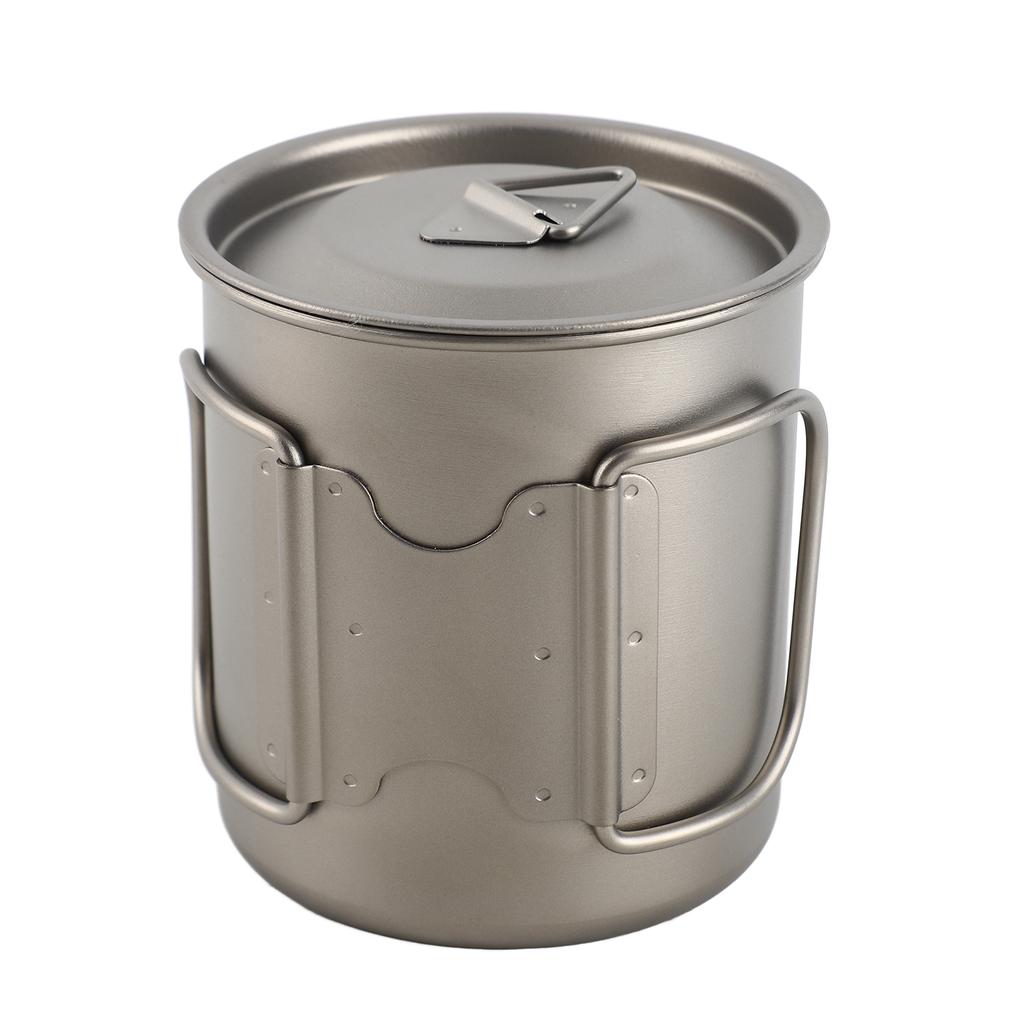 Titanium Camping Cup and Folding Spork Set Lightweight Water Cup Mug with Lid and Foldable Handles for Outdoor Camping