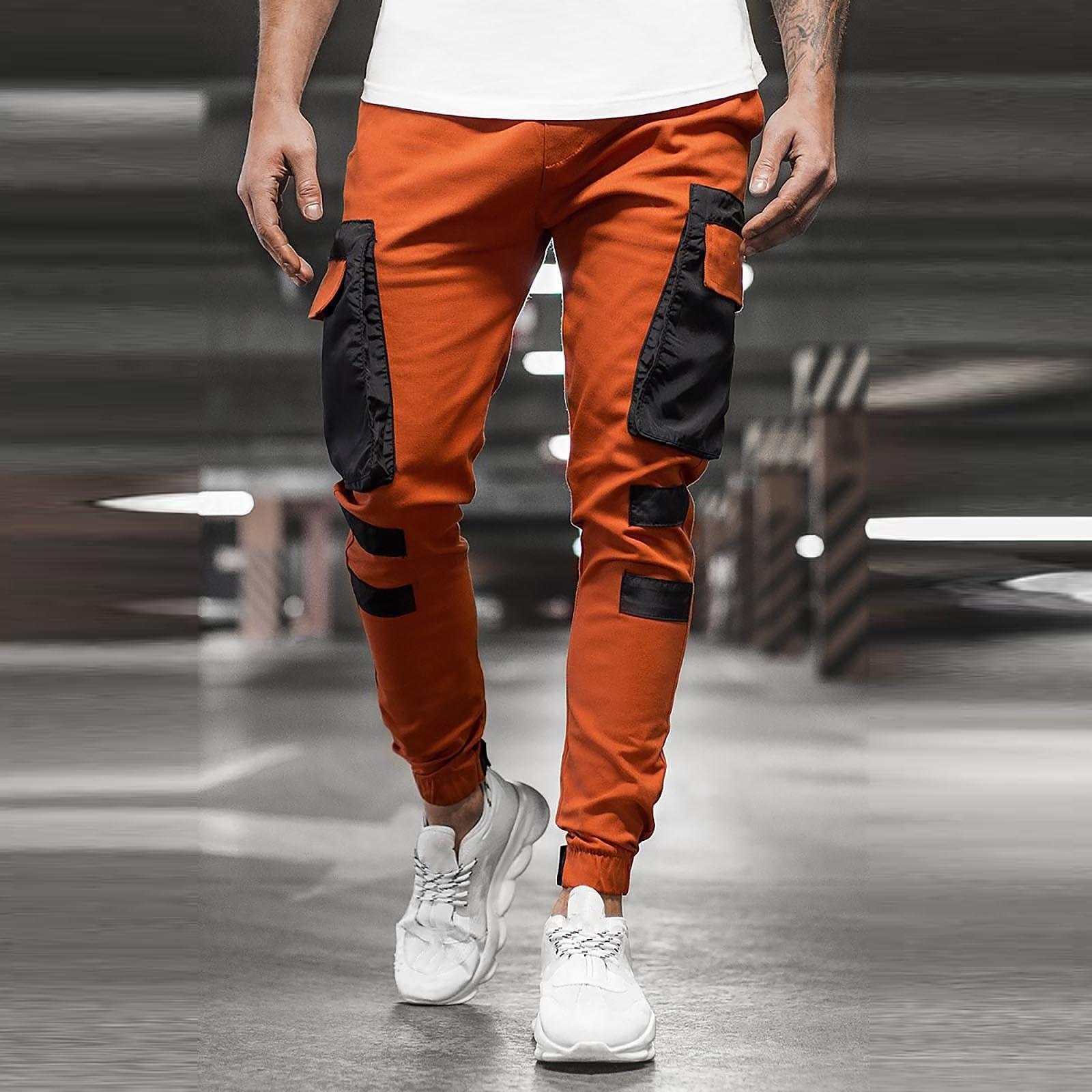 

Мужские брюки многокарманные повседневные спортивные штаны модные фитнес быстросохнущие брюки с манжетами M шафрановый