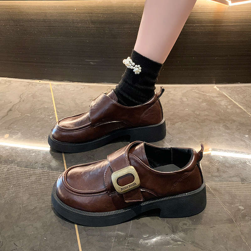 Black single shoes British style small leather shoes women's 2025 new summer one-pedal Mary Jane women's shoes platform loafers