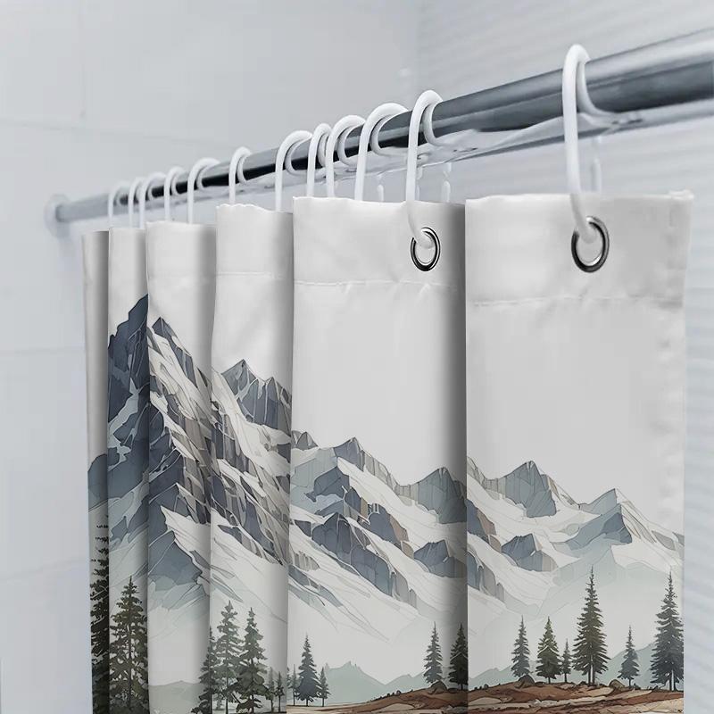 Watercolor Snow Mountain Lake Shower Curtain Nature Landscape Art Bathroom Decor Easy To Clean And Maintain Elevate Space