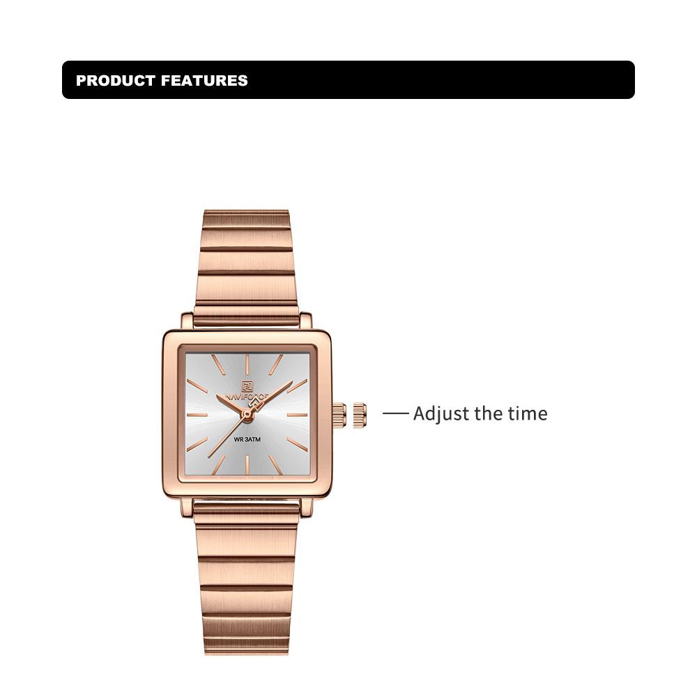 Naviforce Original Women Watch Square Dial 30m Waterproof Stainless Steel Strap Quartz Watch Casual Fashion Elegant Ladies Wristwatch NF5048