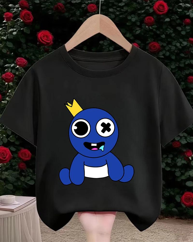 Rainbow friend cartoon pattern boy and girl summer cute round neck fashionable casual short sleeved top