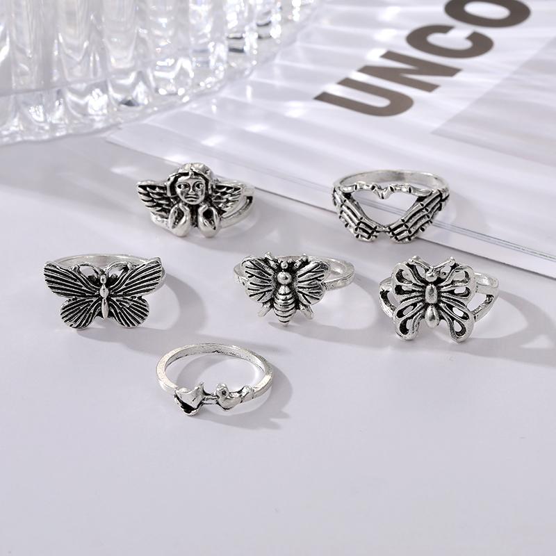 Squelette Palm Halloween Horreur Ange Fille Papillon Évidé Bijoux Bague Ensemble