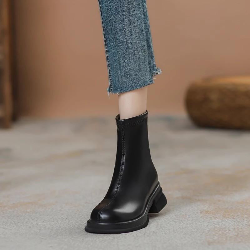 Elastic platform short boots women's new British style Martin boots rear zipper thin brown autumn and winter super fire women's boots