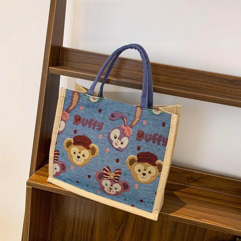 Fresh and Cute Printed Canvas Bag Student Shoulder Bag Linen Woven Large-capacity Tote Bag Women's Storage Bag