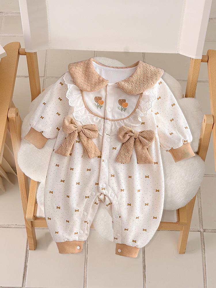 2025 Baby Girl Autumn Romper - Newborn Long Sleeve Onesie for Spring & Autumn Outings