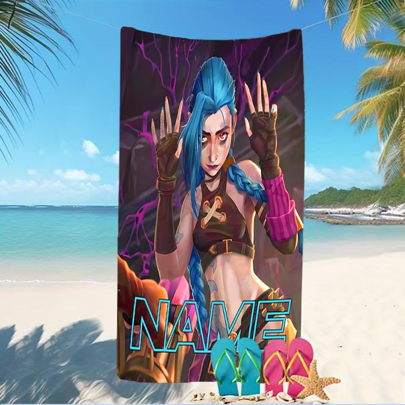 Customizable personalized beach towels Jinx themed designs.Suitable for the beach, yoga, sports;ideal as beach accessories