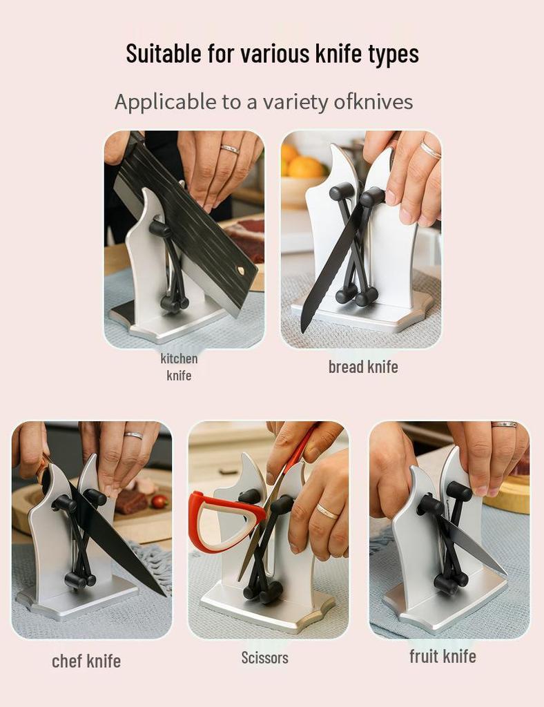 Multifunctional Kitchen Knife and Scissors Sharpener with Whetstone for Household Use
