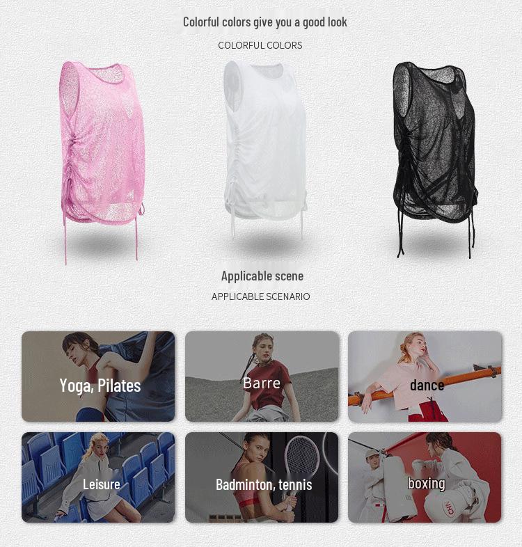 Women's Sleeveless Drawstring Yoga Top - Summer Floral Sport Vest