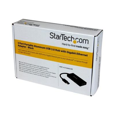 USB 3.0 Hub - STARTECH - ST3300GU3B - 3 Ports - Gigabit Ethernet - Aluminium