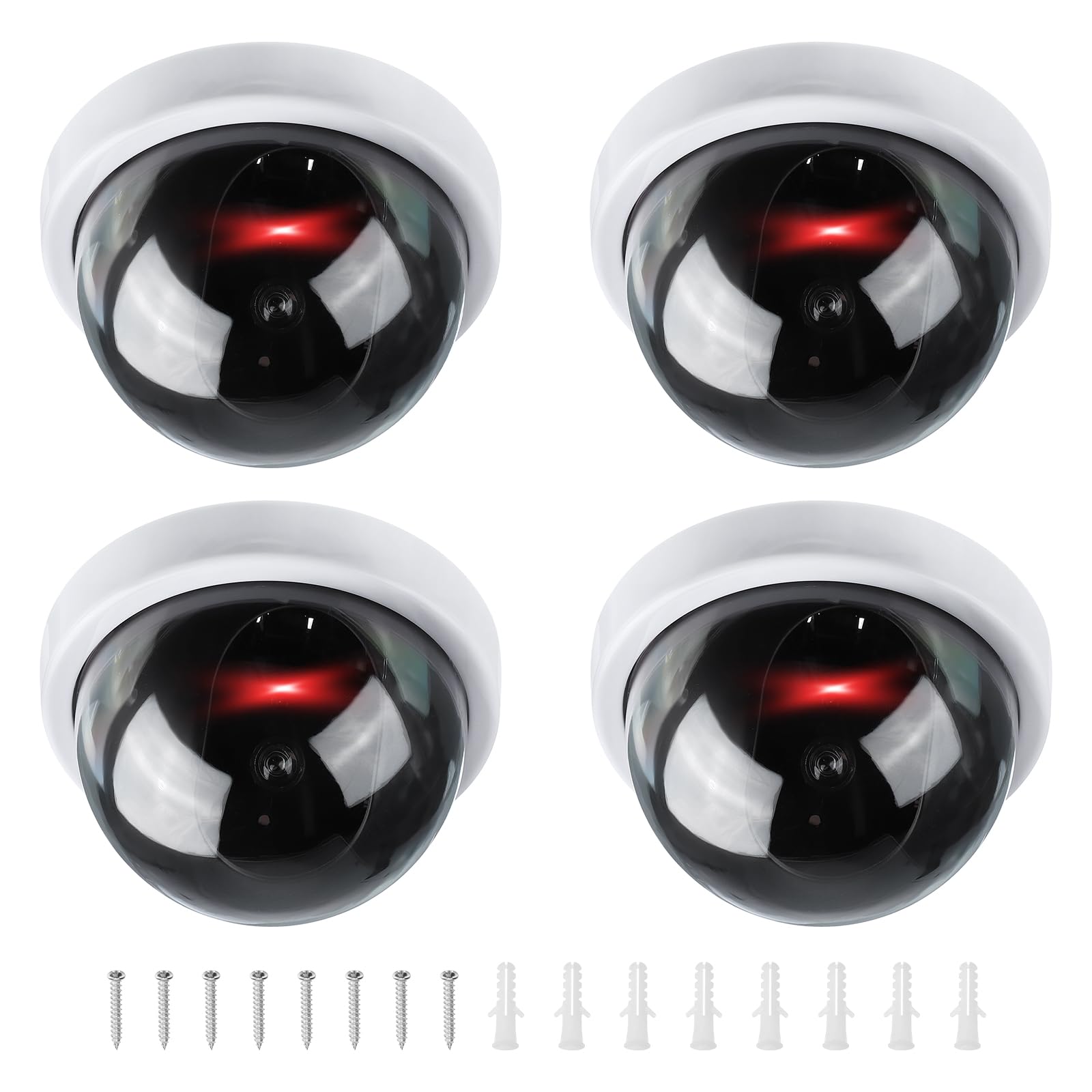 

PATIKIL 4pcs Fake Security Camera Dummy Dome Camera with Flashing Red LED Light and Screws for Indoor and Outdoor Home Business White