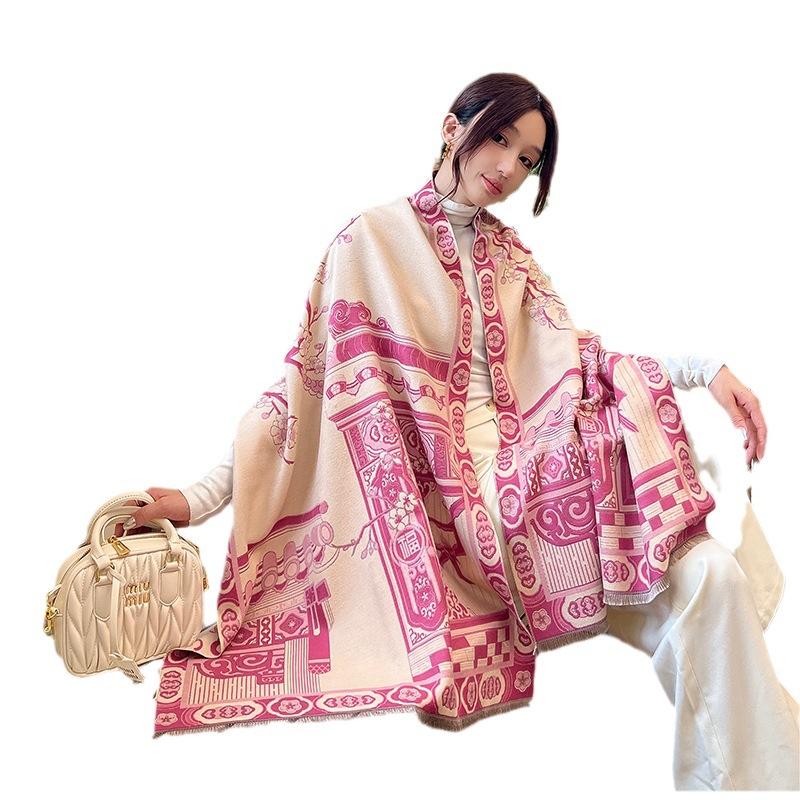 Elegant New Chinese Style Imitation Cashmere Scarf for Women High End Fashion Autumn and Winter Warm Scarf High End Cold-proof Plus Velvet Shawl