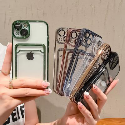 Pokovování průhledné silikonové pouzdro s fólií na čočky pro iPhone 15 14 13 11 12 Pro Max peněženka držák karty na telefon