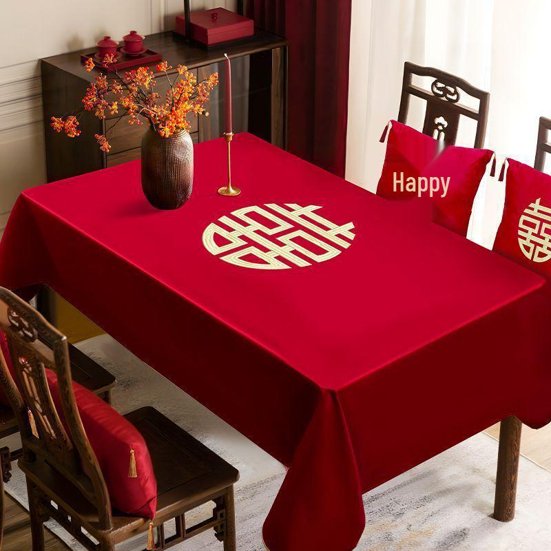 Double Happiness Red Wedding Tablecloth for Ceremony, Altar, Coffee & Dining Table