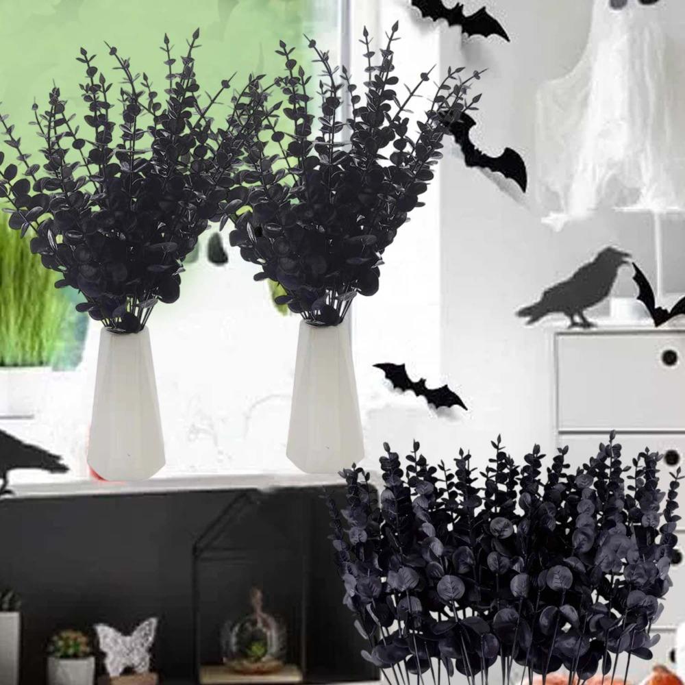 Halloween Simulation Schwarzer Eukalyptus Zweig Künstlicher Blumenstrauß Thanksgiving Plastik Eukalyptus Stiele Party Tischdekoration