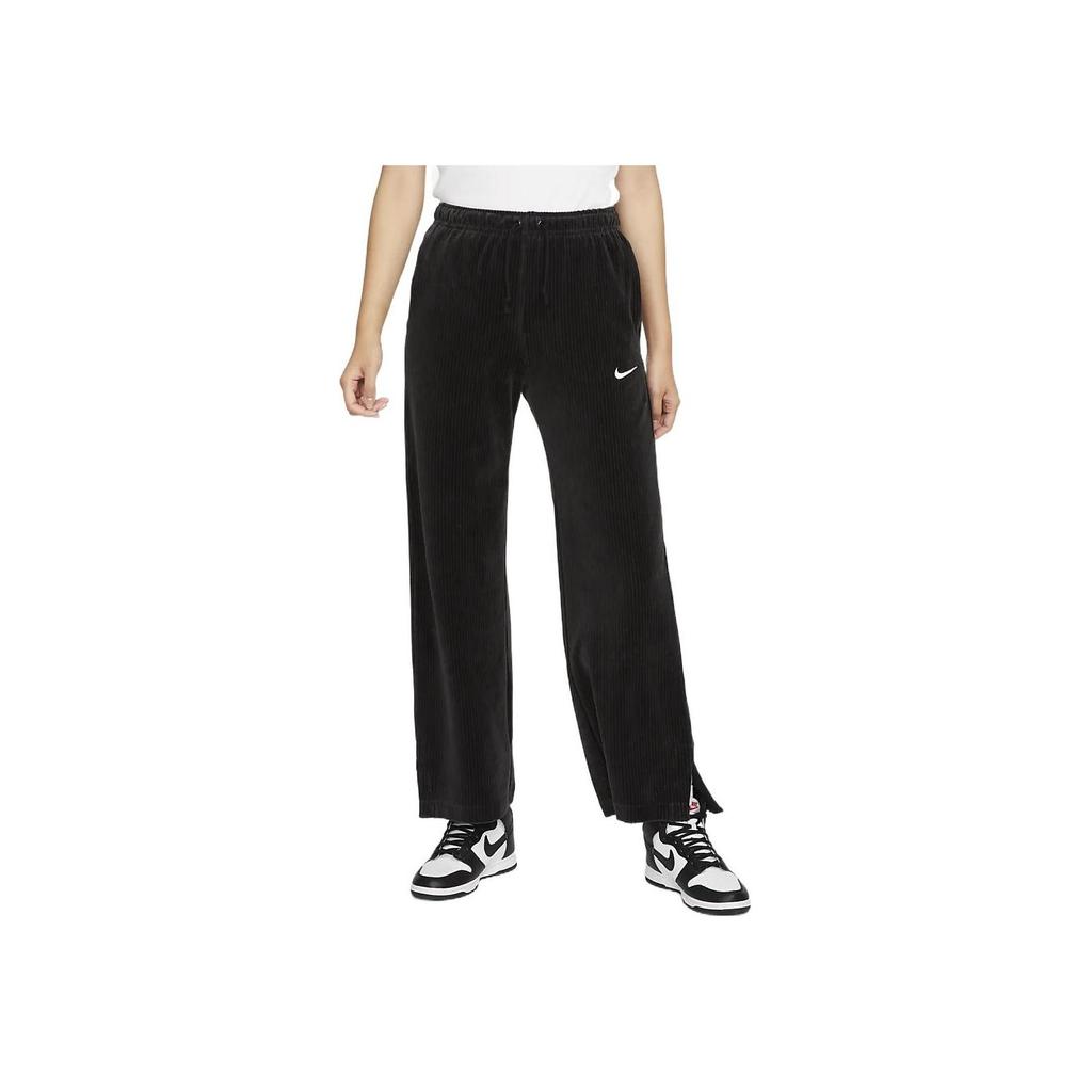 Nike Solid Logo Print Corduroy Wide Leg Long Pants Split Sports Pants Women Pants Black DQ5922-010