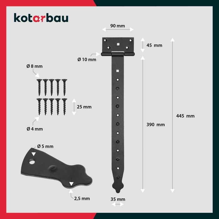 Charnières en T - KOTARBAU - 400 mm - Acier - Noir - 2 pièces