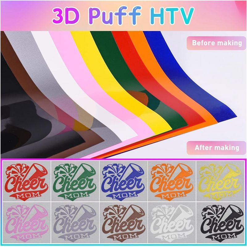 A84E-Vinyl Puff Vinyl Heat Transfer 3D Puffy Heat Transfer Vinyl For T-Shirts, Easy To Cut & Weed & Transfer 10PCS