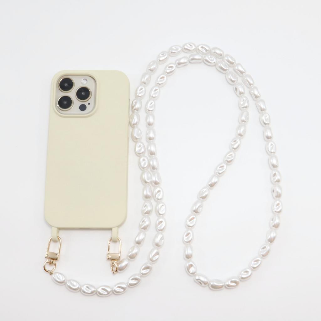 Pearl Bracelets Chain Crossbody Necklace Lanyard Phone Case For  Iphone 16 15 14 Pro 13 12 Mini 11 7 8 Plus Beige Cover