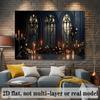 2D Flachbanner 1 Stück Gotisches Rundbogenfenster Kerzenlicht Hintergrund Dekoration Hintergrund Foto Requisite Polyester Banner Dekoration