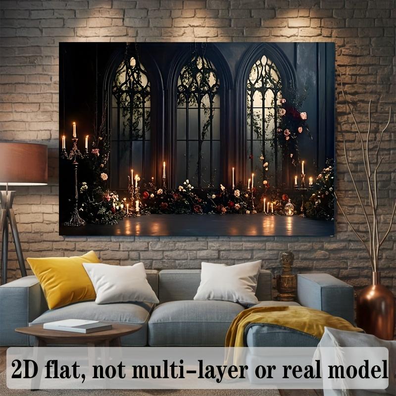 2D Flachbanner 1 Stück Gotisches Rundbogenfenster Kerzenlicht Hintergrund Dekoration Hintergrund Foto Requisite Polyester Banner Dekoration