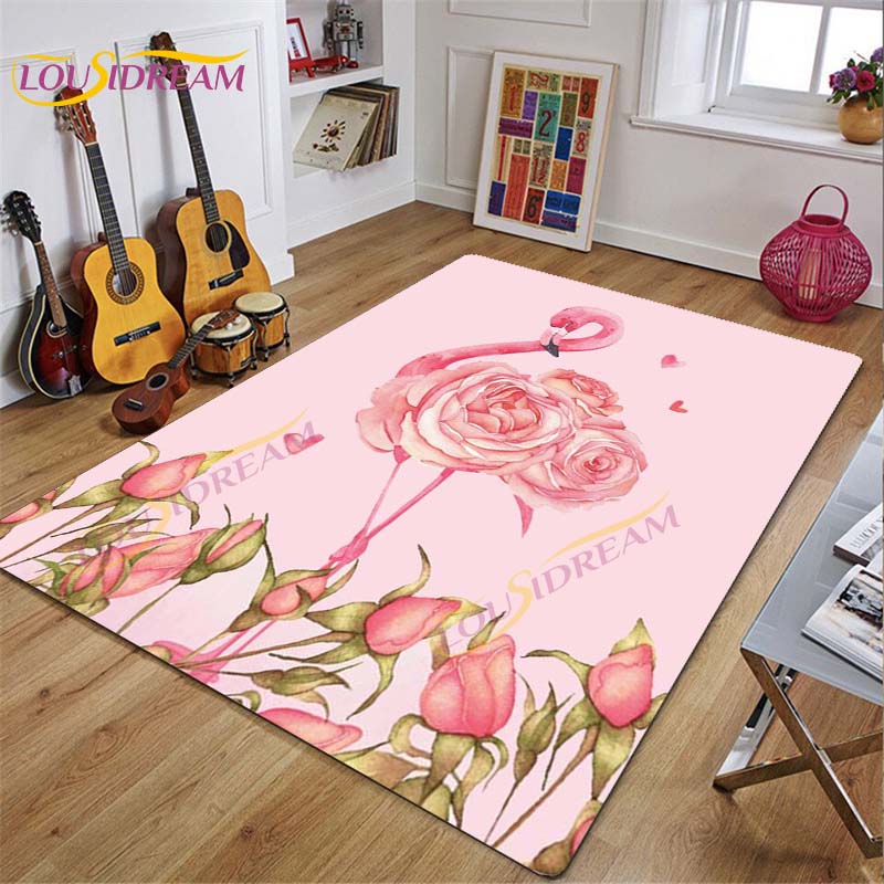 3D Flamingo Rug Carpet for Livingroom Bedroom Kids Room Colorful Modern Rug Non Slip Floor Carpet INS Style Decor Flower Carpet