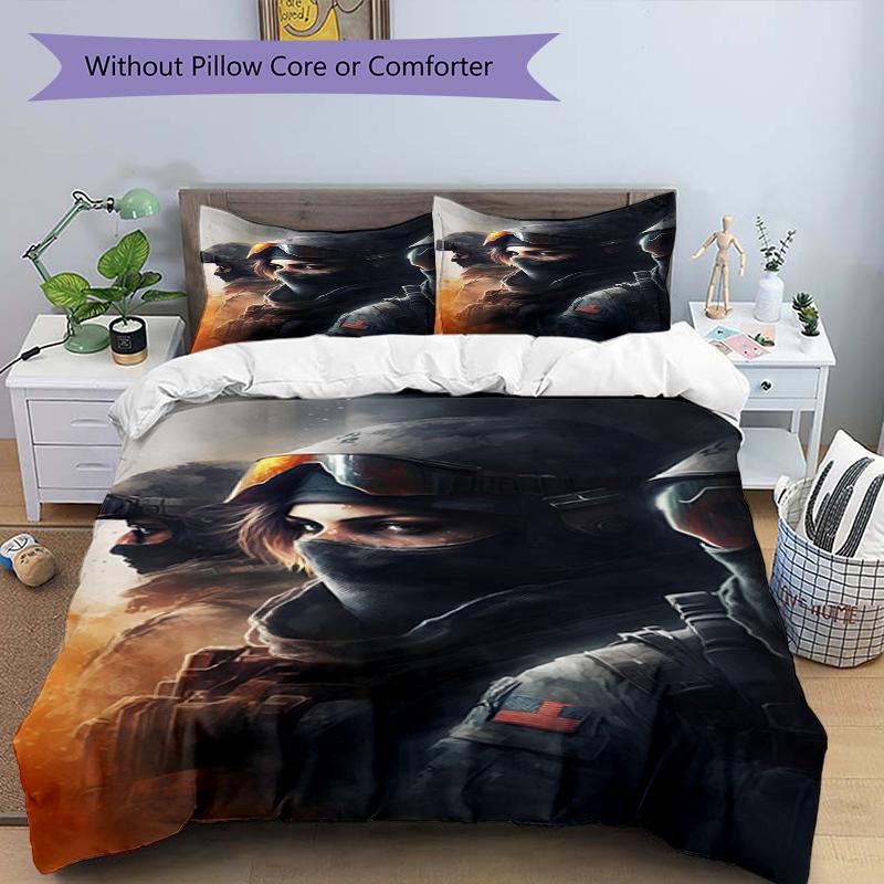3-teiliges Rainbow Six Siege Bettwäsche-Set Bettbezug Verschluss Enthält 1 Bettbezug & 2 Kissenbezüge, Weich und Bequem für Alle Jahreszeiten.