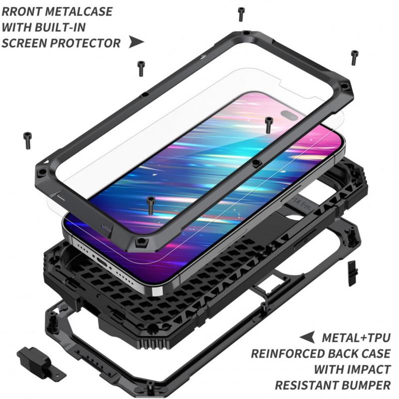 Shockproof Metal Phone Case With Stand IPhone 14 Pro Max Drop-proof 3-proof Protective Cover