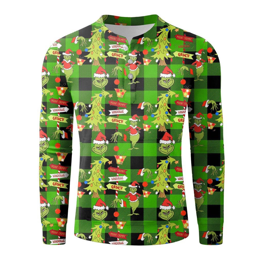 Pánská ležérní mikina na knoflíky, módní potištěná košile s dlouhým rukávem, pulovr