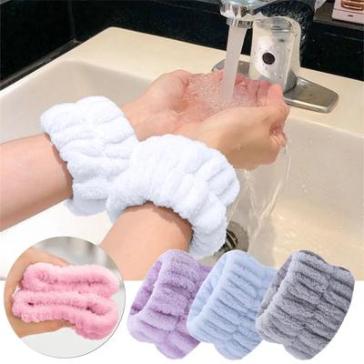 2pc Wrist Strap Moisture-Proof Reusable Washing Face Spa Wrist Watch Band Hair Short Plush Absorbent Accessories Headwrap Makeup