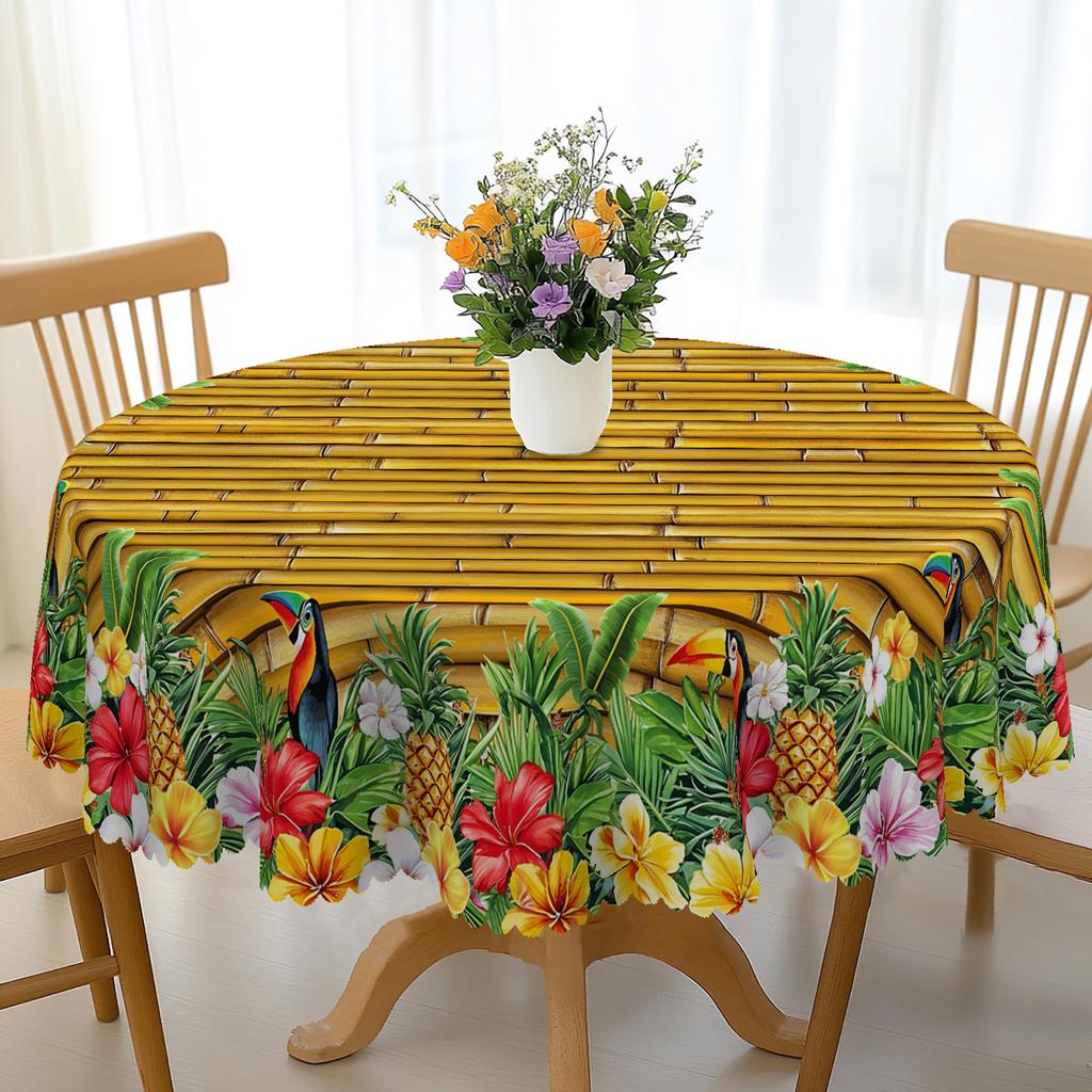 1 Piece Of Summer Hawaiian Style Round Tablecloth, Flower, Bird, Fruit Print Rectangular Tablecloth, Party Tablecloth, Home Table Decoration, Courtyar